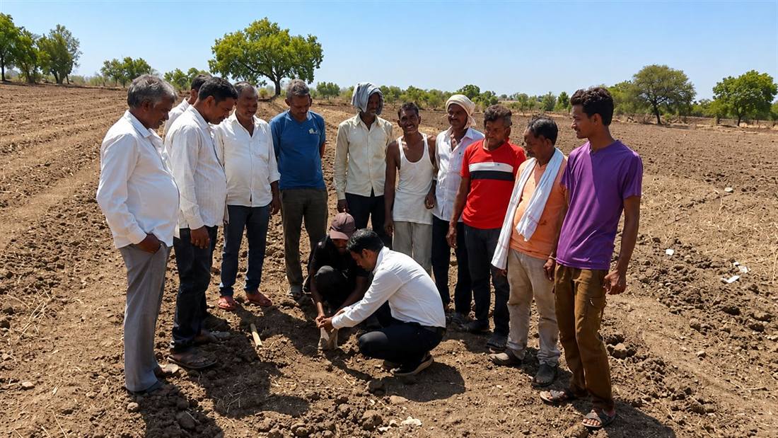 Field demonstration of sowing technique with local farmers